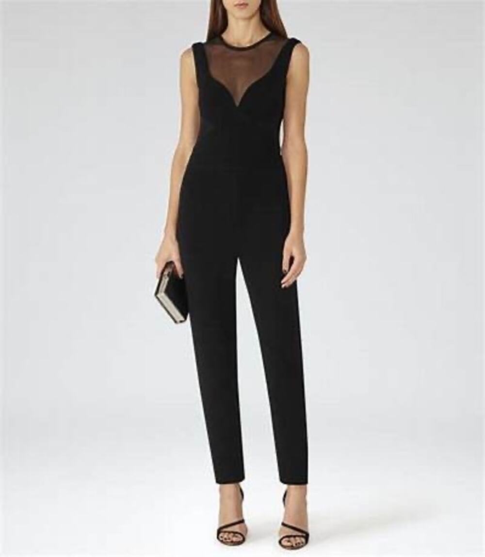 Reiss Essen Black Sheer Insert Sleeveless Tapered Jumpsuit Size 2